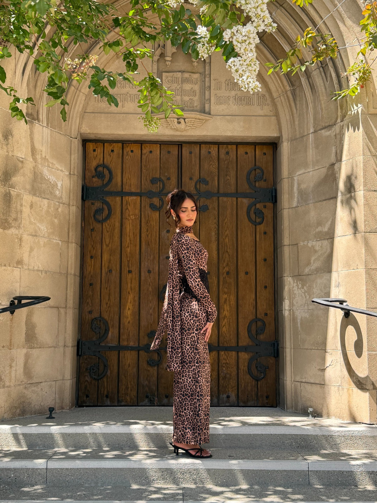 Alter Ego leopard dress doorway editorial view