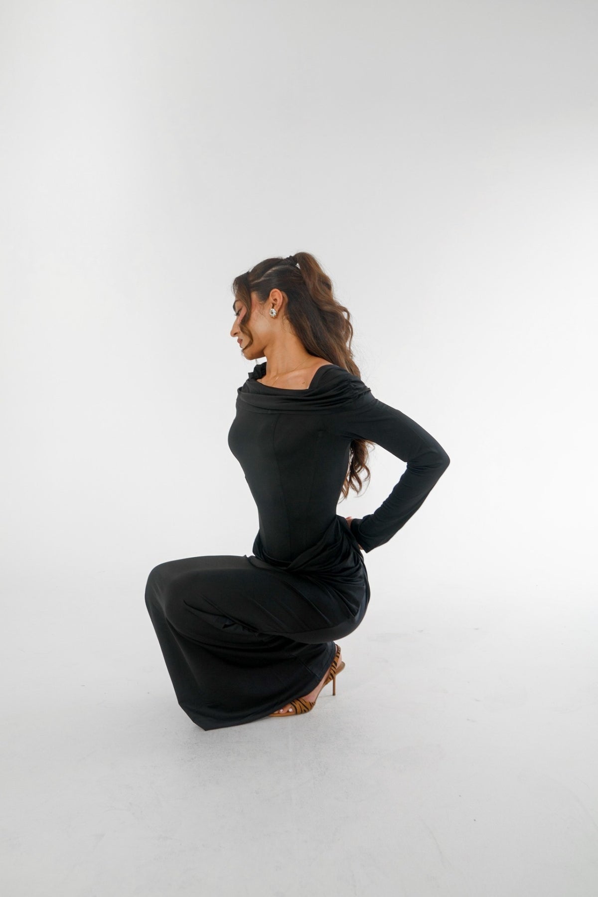 Paradox black dress editorial studio image