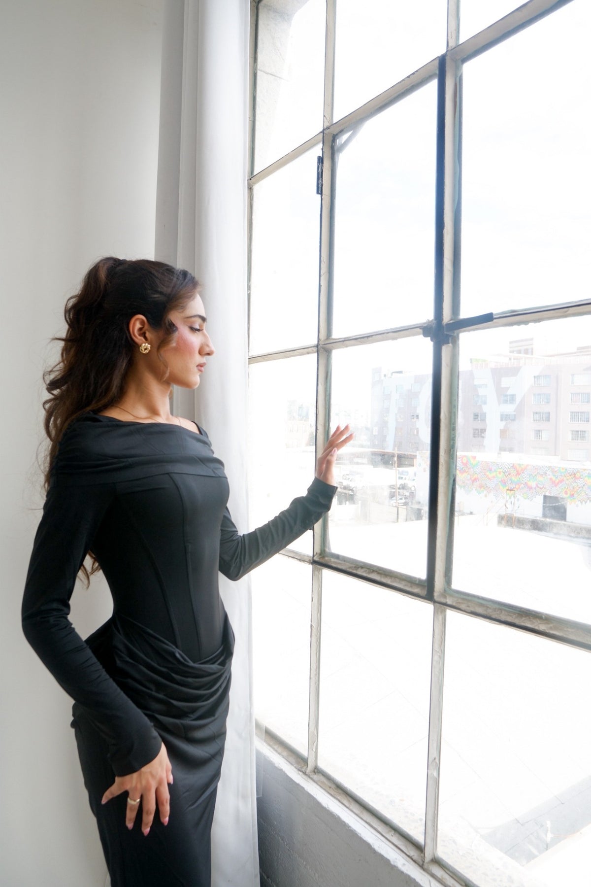 Paradox black dress editorial window image